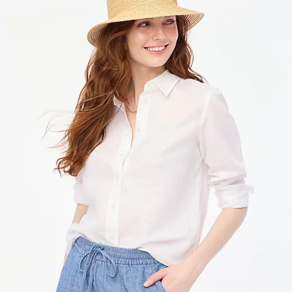 J.Crew Linen Blend Button Up Long Sleeve Top Size Small - Picture 1 of 4